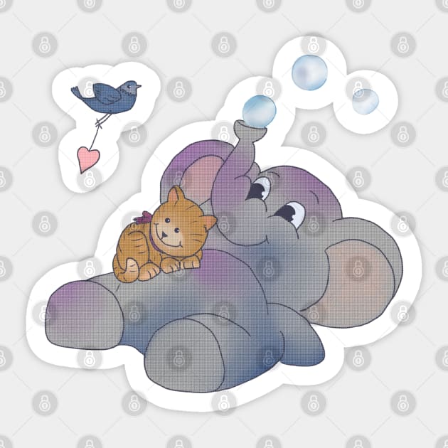 Katze und Elefant Sticker by Blumchen